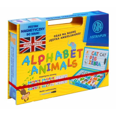 ALPHABET ANIMALS. MAGNETYCZNY ZESTAW DO NAUKI ANGIELSKIEGO ALFABET W PUDEŁKU Z RĄCZKĄ 76 ELEMENTÓW