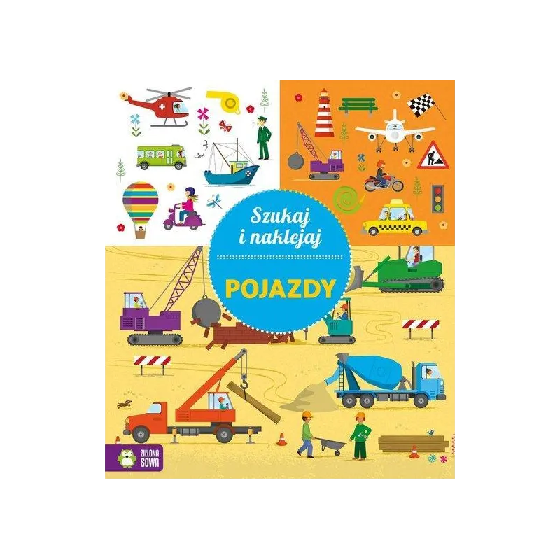 POJAZDY KSIĄŻECZKA Z NAKLEJKAMI - Zielona Sowa