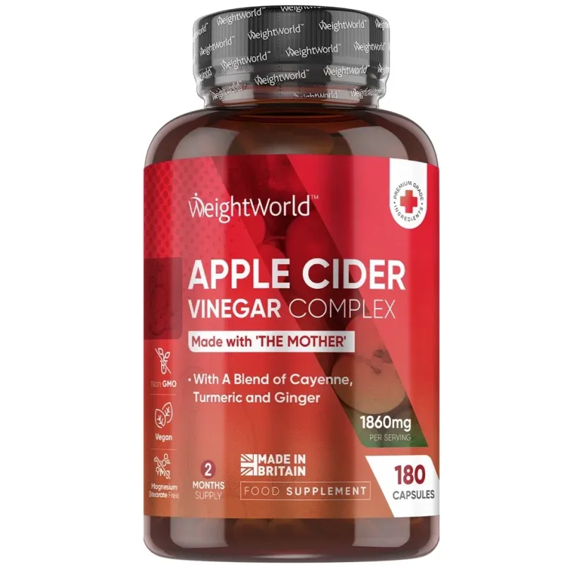 OCET JABŁKOWY W KAPSUŁKACH Z CAYENNE IMBIREM I KURKUMĄ WEIGHTWORLD 180 KAPSUŁEK