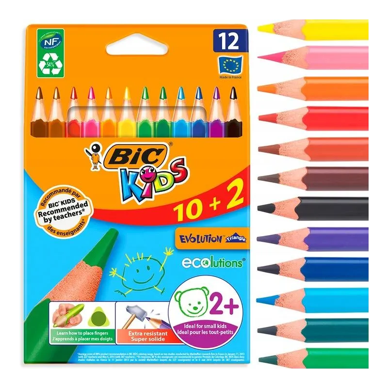 KREDKI OŁÓWKOWE BIC KIDS EVO TRÓJKĄTNE GRUBE DLA DZIECI EKO ZESTAW 12 KOLORÓW