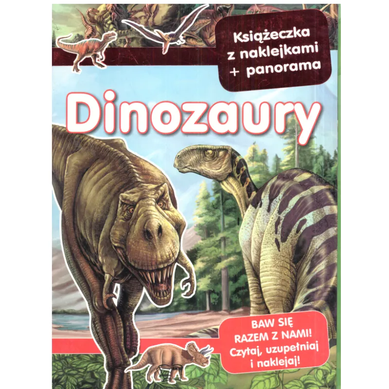DINOZAURY KSIĄŻECZKA Z NAKLEJKAMI + PANORAMA - Arti