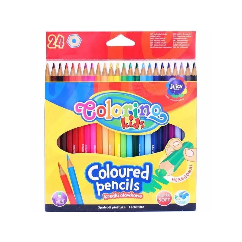 KREDKI OŁÓWKOWE HEKSAGONALNE 24 KOLORY COLORINO KIDS