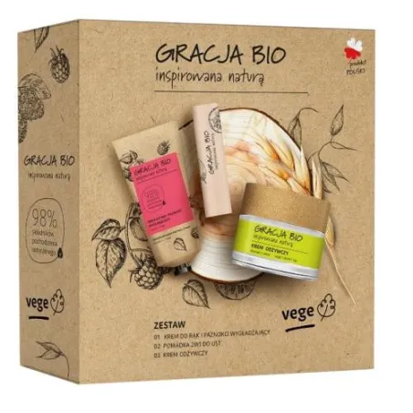 GRACJA BIO ZESTAW KREM ODŻYWCZY 50 ML + KREM DO RĄK MALINA 50 ML + POMADKA NONI 5 G