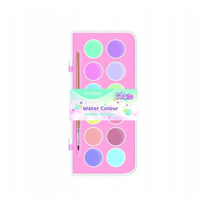 FARBY AKWARELOWE 12 KOLORÓW PASTELOWYCH Z PĘDZELKIEM KEYROAD