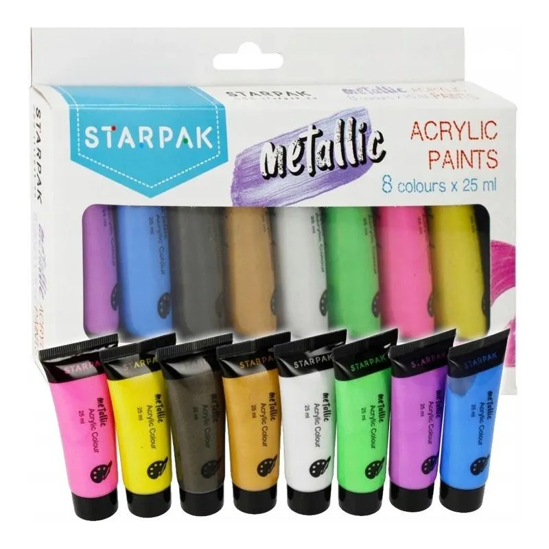 FARBY AKRYLOWE METALICZNE 8 KOLORÓW 25 ML