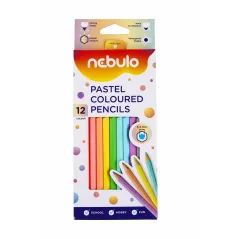 KREDKI OŁÓWKOWE SZEŚCIOKĄTNE PASTELOWE 12 KOLORÓW NEBULO