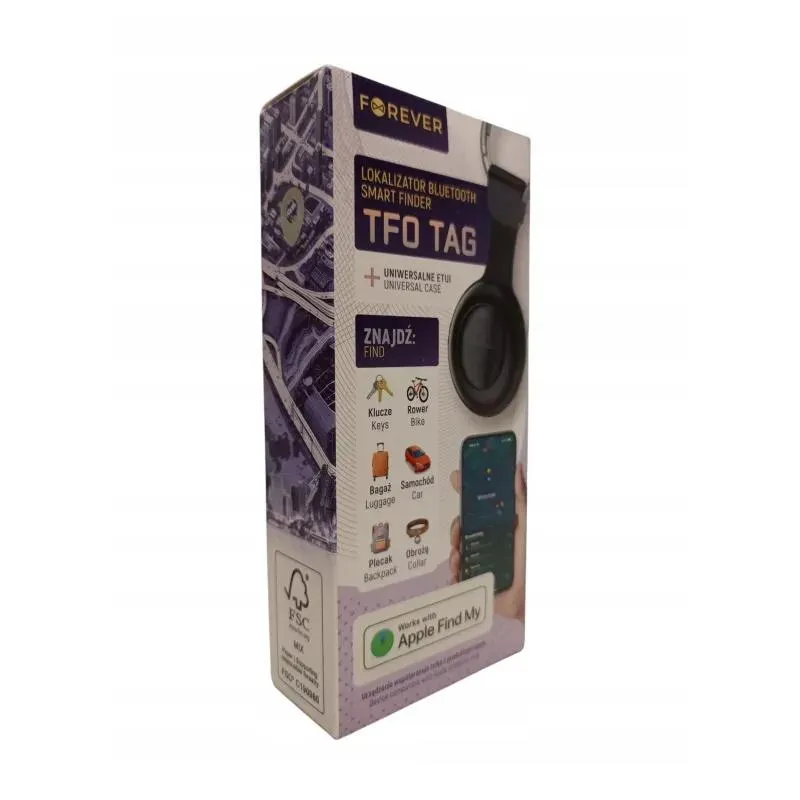 FOREVER TFO TAG CZARNY - BRELOK LOKALIZATOR DO KLUCZY, PORTFELA I BAGAŻU
