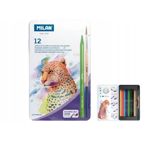 ZESTAW KREDEK AKWARELOWYCH 12 KOLORÓW BEZDRZEWNYCH Z PĘDZELKIEM MILAN