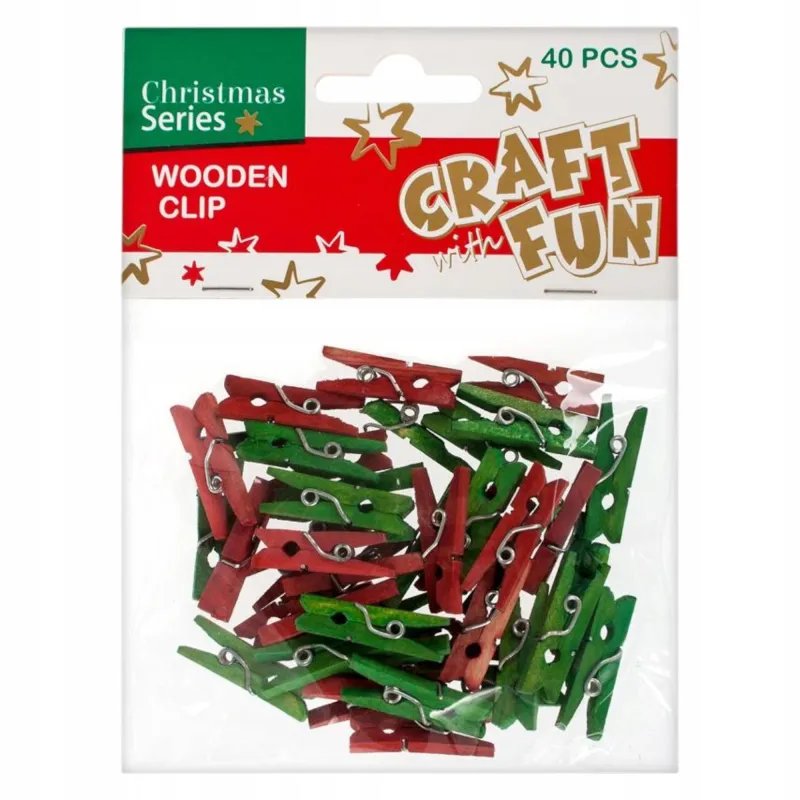 KLAMERKI DREWNIANE MINI ZIELONE I CZERWONE 40 SZT. ŚWIĄTECZNE STARPAK