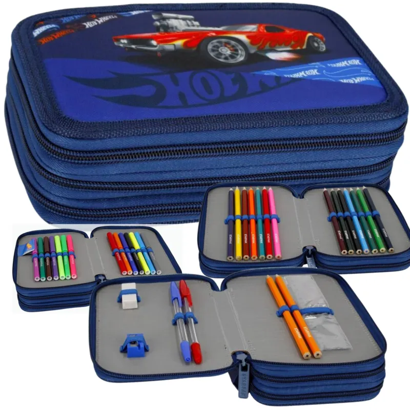 PIÓRNIK POTRÓJNY HOT WHEELS Z WYPOSAŻENIEM PEŁNY ZESTAW SZKOLNY STARPAK