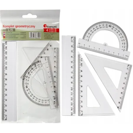 Zestaw Przyborów Geometrycznych Linijka 15Cm + Kątomierz + 2 Ekierki