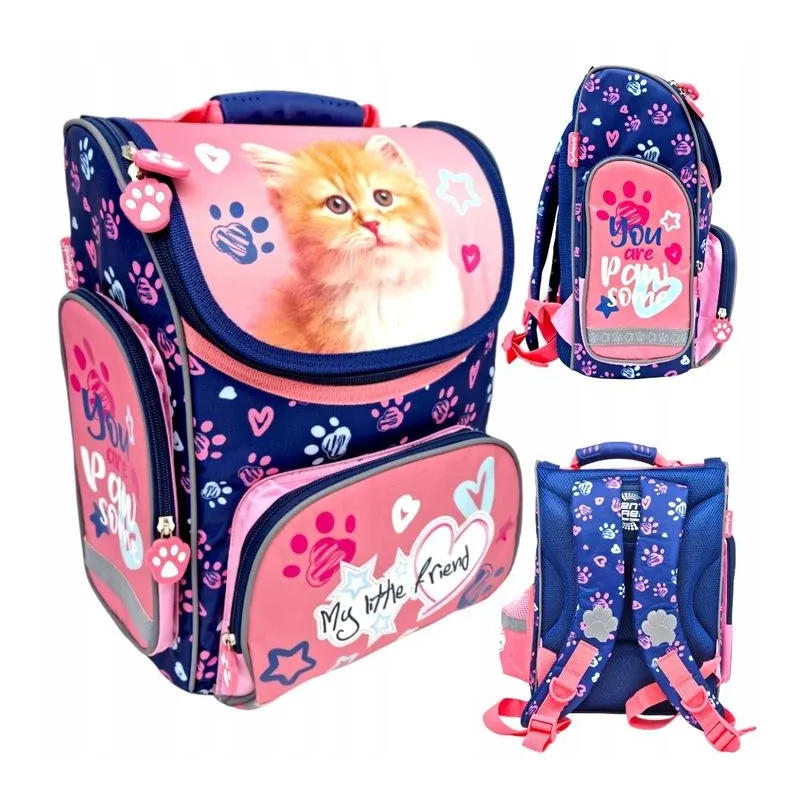 TORNISTER SZKOLNY GINGER KITTY KASETONOWY KOTEK DLA KLAS 1-3 ST. MAJEWSKI