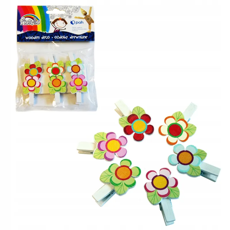 OZDOBY DREWNIANE SPINACZ KWIATEK 6 SZT KLAMERKI DEKORACYJNE