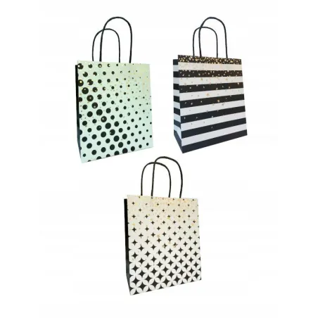 TOREBKA PREZENTOWA BIAŁO-CZARNA 18X23X10CM