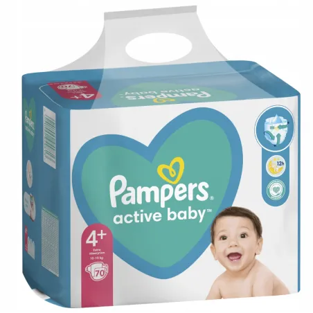 Pampers, Active Baby, Pieluchy Jednorazowe, Rozmiar 4+, Maxi Plus, 10-15 Kg, 70 Szt.