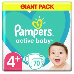 PAMPERS, ACTIVE BABY, PIELUCHY JEDNORAZOWE, ROZMIAR 4+, MAXI PLUS, 10-15 KG, 70 SZT.