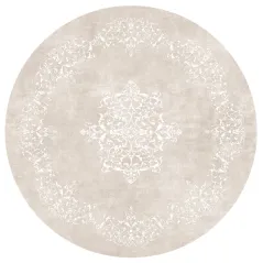 OKRĄGŁY DYWAN DO SALONU WILTON SANTI 240 CM BEŻOWO-BIAŁY