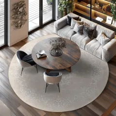 OKRĄGŁY DYWAN DO SALONU WILTON SANTI 240 CM BEŻOWO-BIAŁY