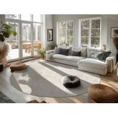 OKRĄGŁY DYWAN DO SALONU WILTON SANTI 240 CM BEŻOWO-BIAŁY