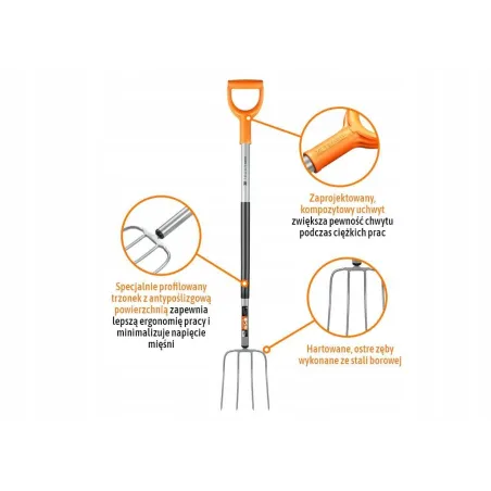 Widły Gospodarcze 4-Zębne Teger Extreme Na Metalowym Trzonku – Stal Hartowana