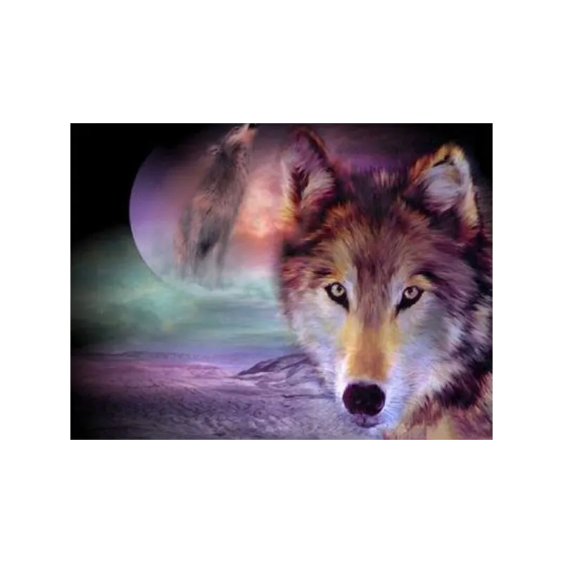 DIAMENTOWA MOZAIKA WILK W BLASKU KSIĘŻYCA 30X40CM