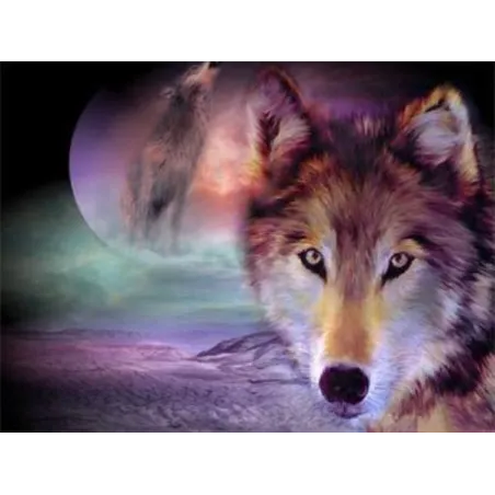 DIAMENTOWA MOZAIKA WILK W BLASKU KSIĘŻYCA 30X40CM