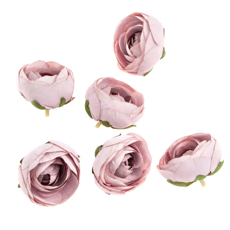 DEKORACYJNE GŁÓWKI PIWONII PUDROWY RÓŻ DO SCRAPBOOKINGU 6 SZTUK