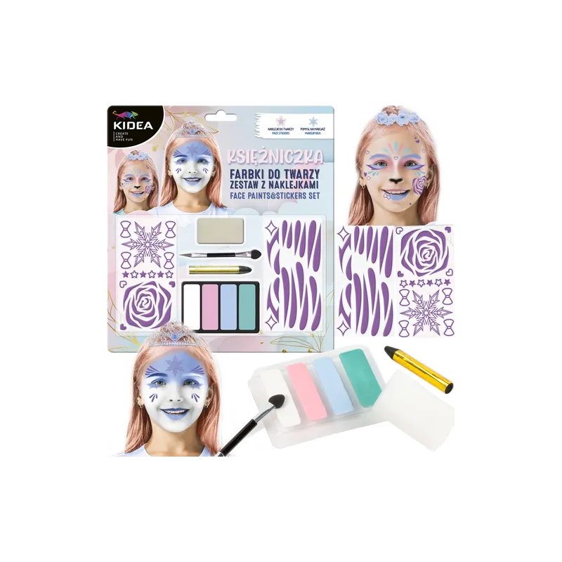 ZESTAW FARB DO MALOWANIA TWARZY KSIĘŻNICZKA 4 KOLORY KIDEA