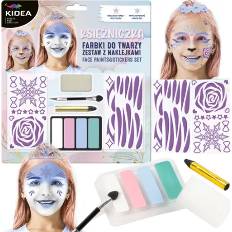 ZESTAW FARB DO MALOWANIA TWARZY KSIĘŻNICZKA 4 KOLORY KIDEA