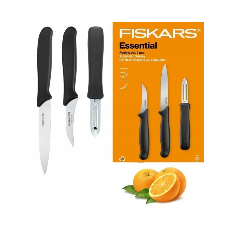 FISKARS ESSENTIAL ZESTAW 2 NOŻY + SKROBACZKA - 7 CM I 11 CM, STAL NIERDZEWNA
