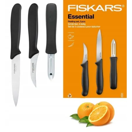 FISKARS ESSENTIAL ZESTAW 2 NOŻY + SKROBACZKA - 7 CM I 11 CM, STAL NIERDZEWNA