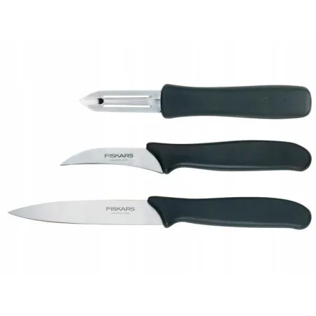 Fiskars Essential Zestaw 2 Noży + Skrobaczka - 7 Cm I 11 Cm, Stal Nierdzewna