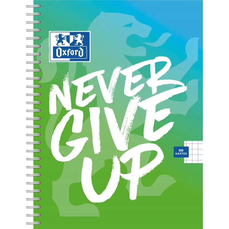 KOŁOZESZYT W KRATKĘ 80 KARTEK NEVER GIVE UP ZIELONO-NIEBIESKI OXFORD B5