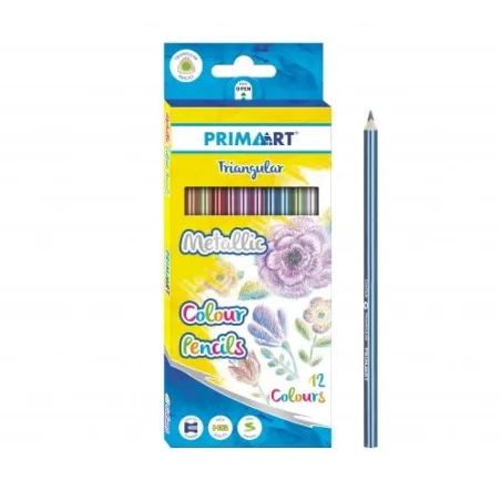 KREDKI OŁÓWKOWE METALICZNE 12 KOLORÓW TRÓJKĄTNE PRIMA ART