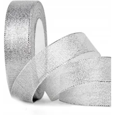 WSTĄŻKA TAŚEMKA DEKORACYJNA SREBRNA BŁYSZCZĄCA