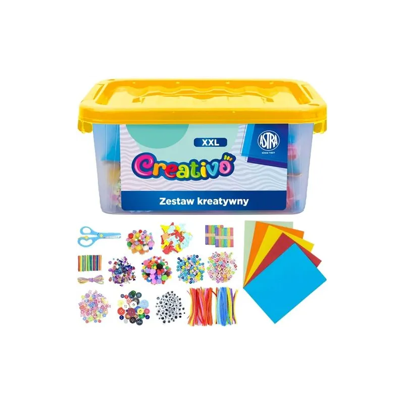 MEGA ZESTAW KREATYWNY ASTRA CREATIVO XXXL 2000 ELEMENTÓW DO PRAC PLASTYCZNYCH ŻÓŁTY