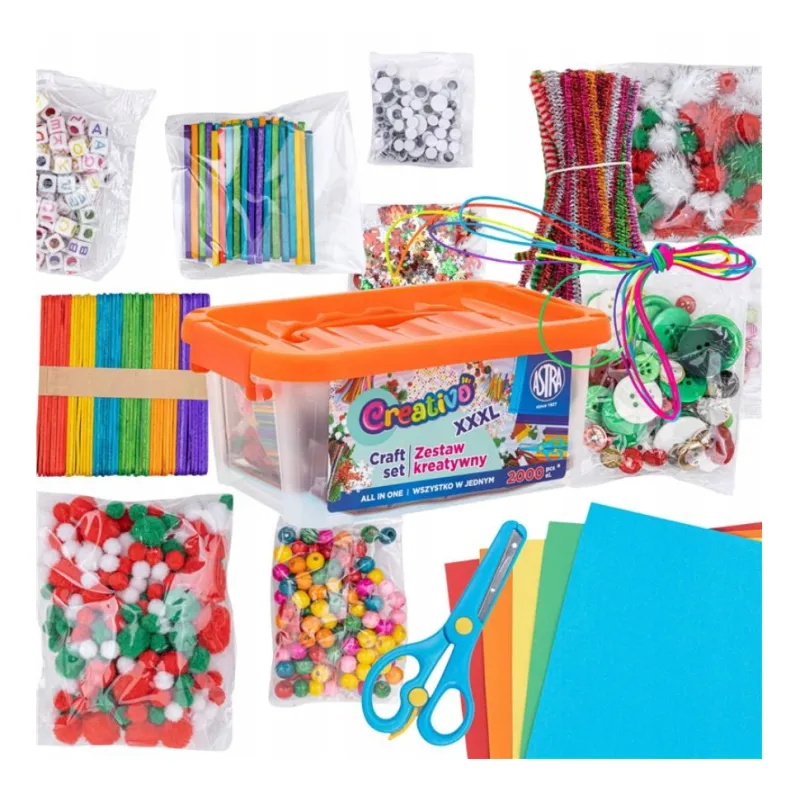 MEGA ZESTAW KREATYWNY ASTRA CREATIVO XXXL 2000 ELEMENTÓW DO PRAC PLASTYCZNYCH POMARAŃCZOWY