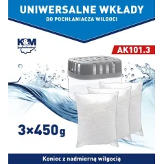 WKŁAD UNIWERSALNY DO POCHŁANIACZY WILGOCI 450 G ZESTAW 3 SZT K&M AK101.3