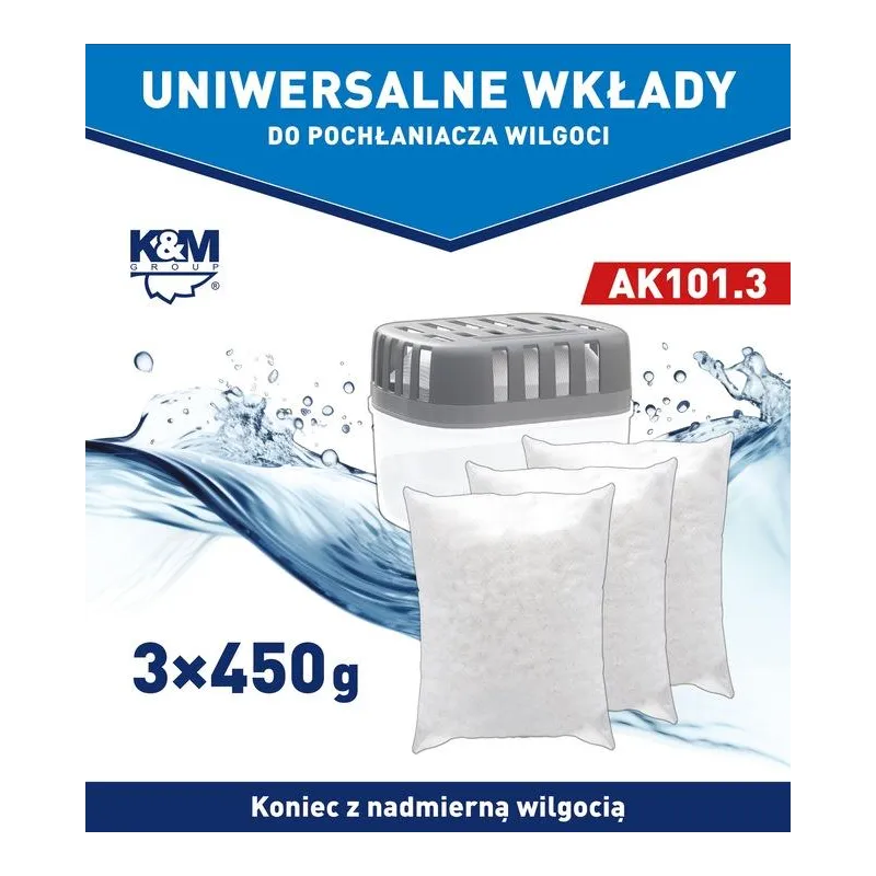 WKŁAD UNIWERSALNY DO POCHŁANIACZY WILGOCI 450 G ZESTAW 3 SZT K&M AK101.3