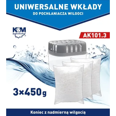 Wkład Uniwersalny Do Pochłaniaczy Wilgoci 450 G Zestaw 3 Szt K&M Ak101.3