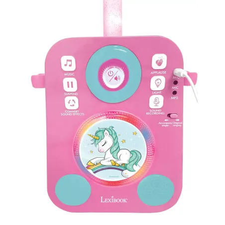 GŁOŚNIK KARAOKE JEDNOROŻEC Z 2 MIKROFONAMI I EFEKTAMI LED 3+