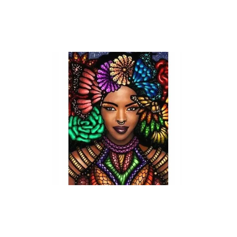 MALOWANIE PO NUMERACH KOBIETA CZARNOSKÓRA W KWIATACH 40X 50 CM NORIMPEX 7+