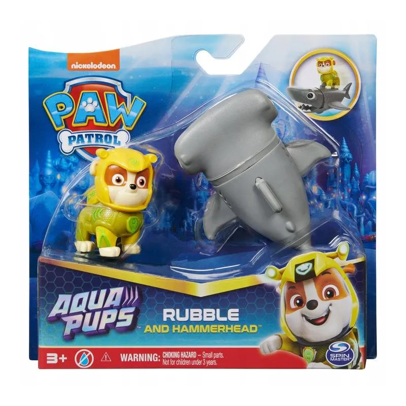 PSI PATROL AQUA PUPS FIGURKI RUBBLE I RYBA REKIN MŁOT SPIN MASTER 3+