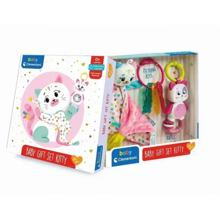 Zestaw Prezentowy Dla Niemowląt Słodka Kicia Przytulanka Grzechotka Gryzak 0M+