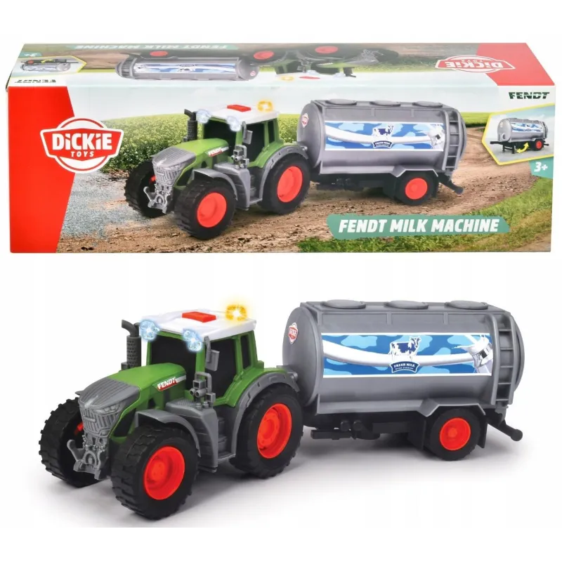 TRAKTOR FENDT Z PRZYCZEPĄ MLECZARSKĄ 26 CM DICKIE TOYS 3+