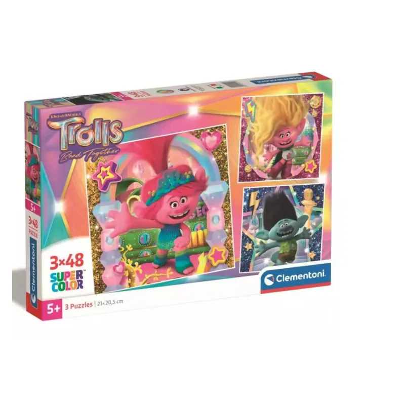 PUZZLE TROLLS SUPERCOLOR 144 ELEMENTÓW CLEMENTONI 5+