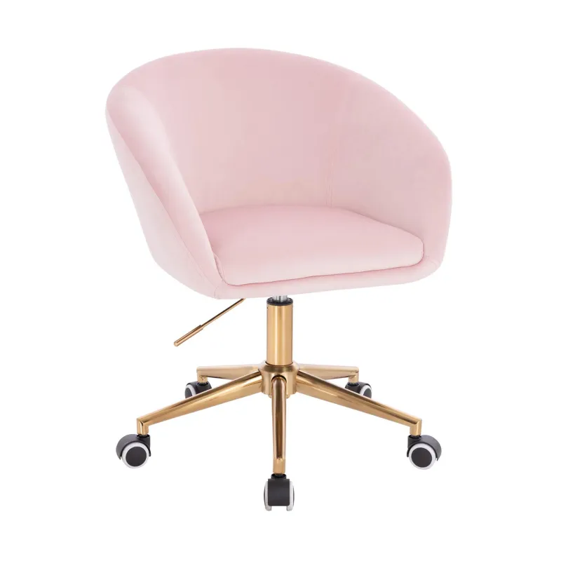 WELUROWY FOTEL OBROTOWY PUDROWY RÓŻ NA ZŁOTEJ PODSTAWIE NORDFORM DESIGN RADAL