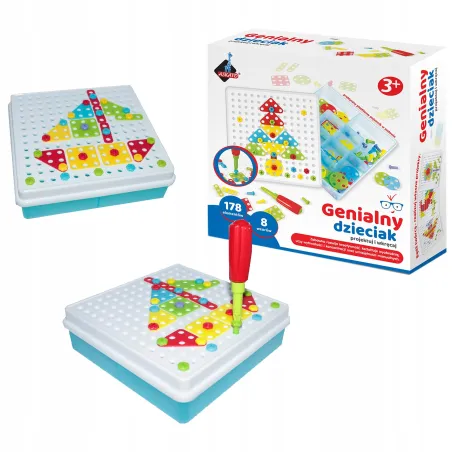 ZABAWKA KONSTRUKCYJNA MOZAIKA ZE ŚRUBOKRĘTEM 178 ELEMENTÓW ASKATO – EDUKACYJNY ZESTAW DLA DZIECI 3+