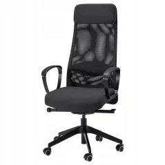 KRZESŁO BIUROWE ERGONOMICZNE IKEA MARKUS VISSLE CIEMNOSZARE Z ZAGŁÓWKIEM