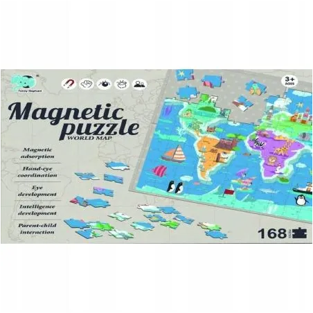 MAGNETYCZNA MAPA ŚWIATA PUZZLE EDUKACYJNE 168 ELEMENTÓW MEGA CREATIVE 3+